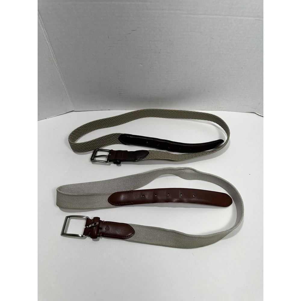Lot Of 2x Belts Brown Genuine Leather ends with Elastic Strap Belt Women's Sz 38